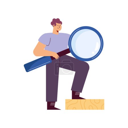 Téléchargez les illustrations : Man with magnifying glass character - en licence libre de droit