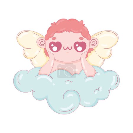 Illustration for Cupid angel in cloud character - Royalty Free Image