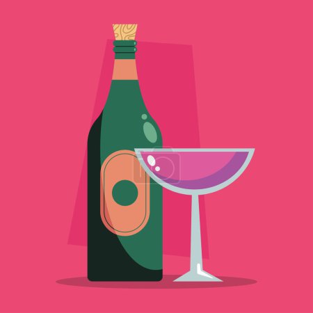 Téléchargez les illustrations : Bouteille de vin et icône tasse - en licence libre de droit