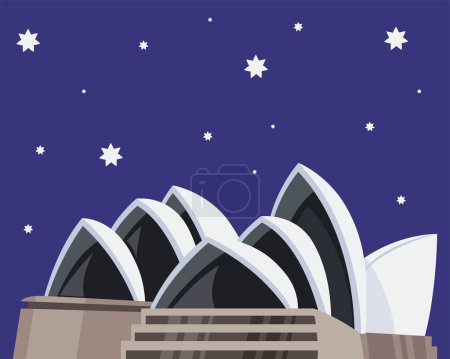 Ilustración de Sydney opera house at night scene - Imagen libre de derechos