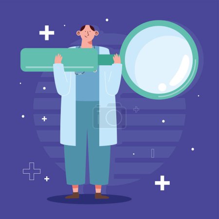 Illustration for Male doctor with magnifying glass character - Royalty Free Image