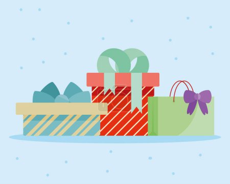 Téléchargez les illustrations : Trois boîtes cadeaux cadeaux icône cadeaux - en licence libre de droit