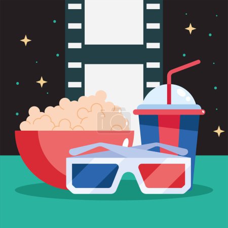 Téléchargez les illustrations : Cinema 3d glasses and food icon - en licence libre de droit