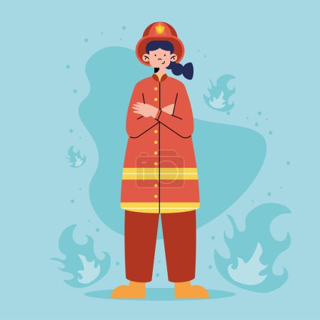 Illustration for Professional firefighter female worker character - Royalty Free Image