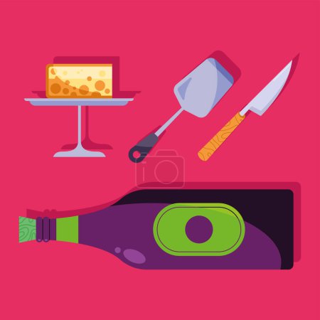 Ilustración de Wine bottle and utensils icon - Imagen libre de derechos