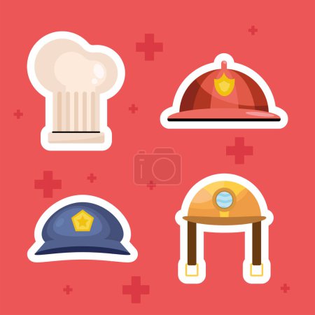 Ilustración de Four professions hats set icons - Imagen libre de derechos