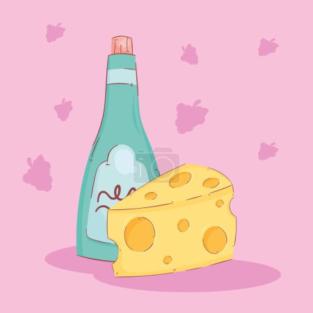 Téléchargez les illustrations : Wine bottle with cheese icon - en licence libre de droit