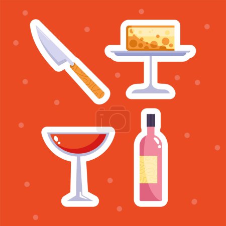 Téléchargez les illustrations : Four wine day set icons - en licence libre de droit
