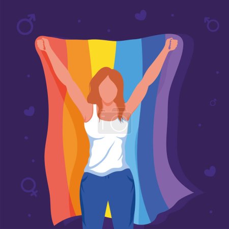Illustration for Lesbian celebrating with lgbti flag character - Royalty Free Image