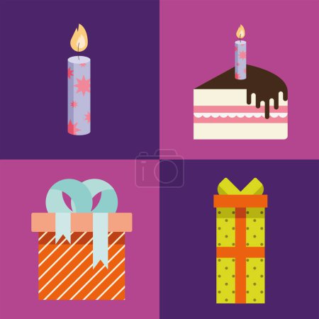 Téléchargez les illustrations : Happy birthday celebration set icônes - en licence libre de droit