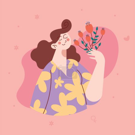 Ilustración de Woman with roses flowers character - Imagen libre de derechos