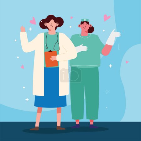 Téléchargez les illustrations : Two female doctors workers characters - en licence libre de droit