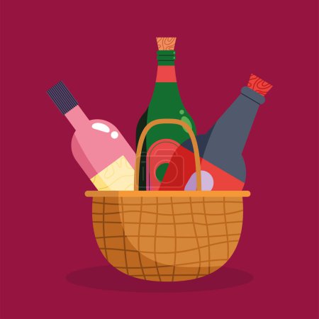 Téléchargez les illustrations : Wine bottles in basket icon - en licence libre de droit