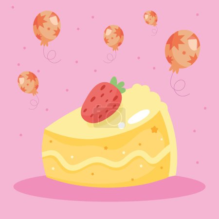 Ilustración de Cake portion and balloons helium icon - Imagen libre de derechos