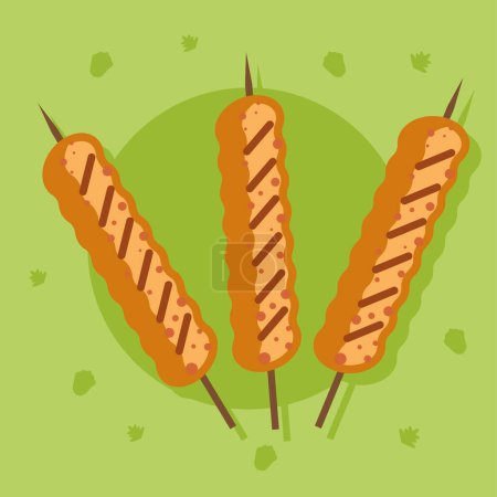 Téléchargez les illustrations : Sausages in skewer grill food - en licence libre de droit