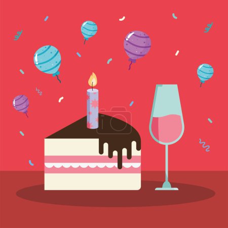 Téléchargez les illustrations : Cake with candle and wine icons - en licence libre de droit