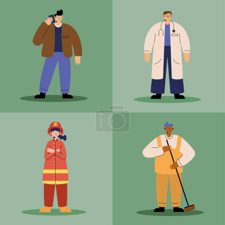 Illustration for Four professionals workers characters icons - Royalty Free Image