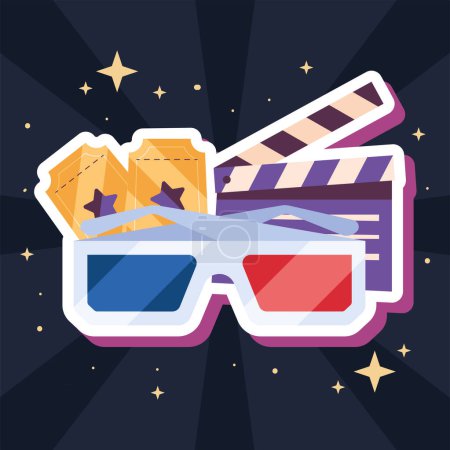 Ilustración de Clapperboard with 3d glasses icon - Imagen libre de derechos