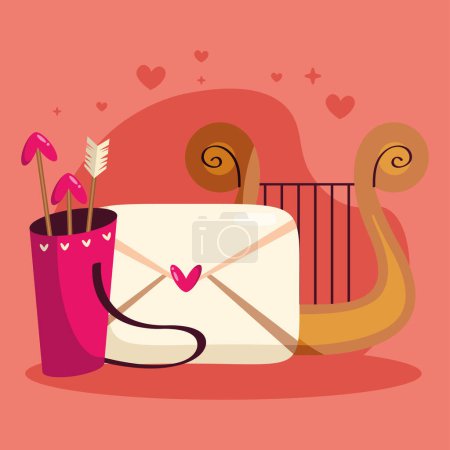 Ilustración de Banner with cupid and valentines icons - Imagen libre de derechos