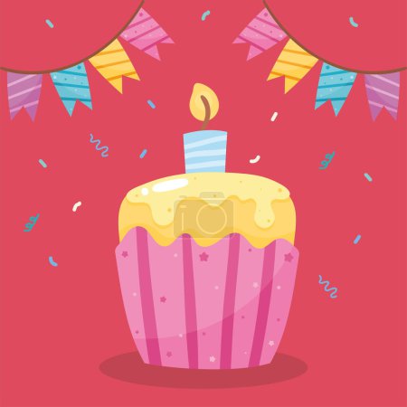 Illustration for Pink cupcake with garlands celebration - Royalty Free Image