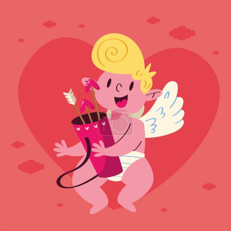 Téléchargez les illustrations : Ange Cupidon avec des flèches sac caractère - en licence libre de droit