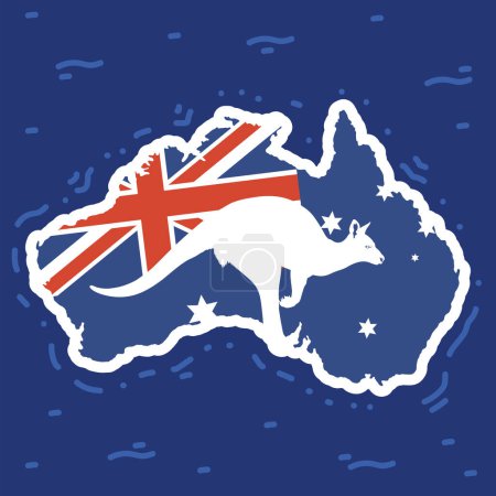 Téléchargez les illustrations : Australian kangaroo in map poster - en licence libre de droit