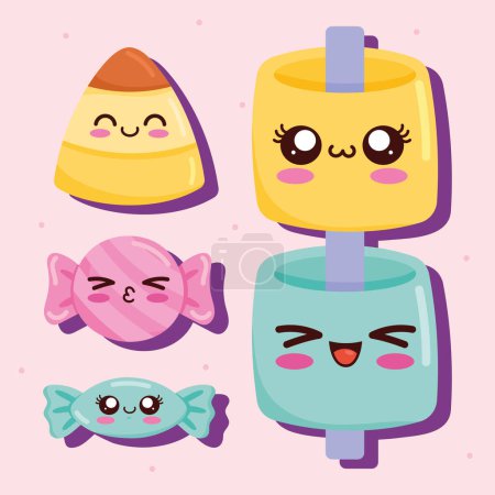 Illustration for Five sweet food kawaii characters - Royalty Free Image