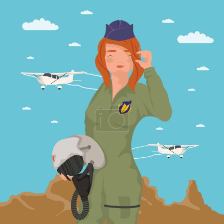 Illustration for Female airplane pilot worker character - Royalty Free Image