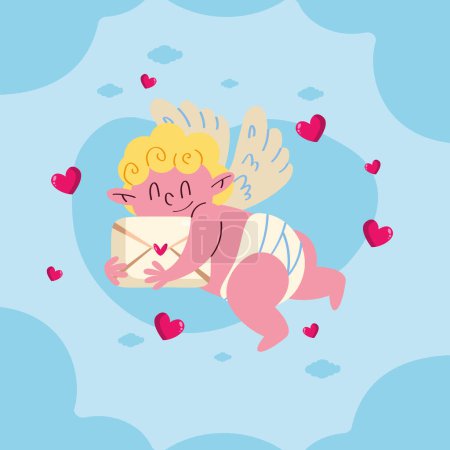 Illustration for Cupid angel with envelope character - Royalty Free Image