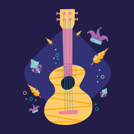 Ilustración de Guitar and mardi gras set icons - Imagen libre de derechos