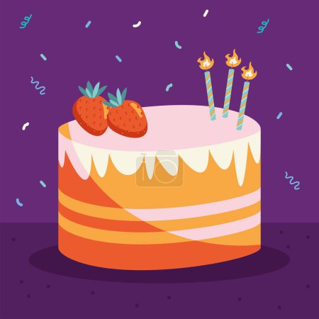 Téléchargez les illustrations : Birthday cake with strawberries icons - en licence libre de droit