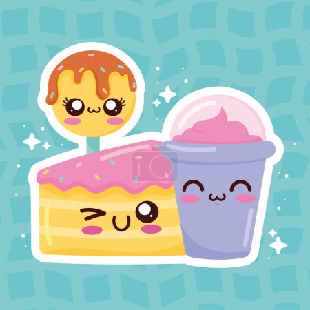 Illustration for Lollipop with cake kawaii characters - Royalty Free Image