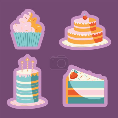 Illustration for Four birthday sweet cakes icons - Royalty Free Image
