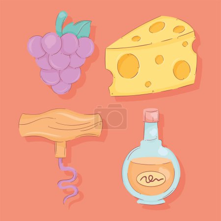 Ilustración de Wine day celebration set icons - Imagen libre de derechos