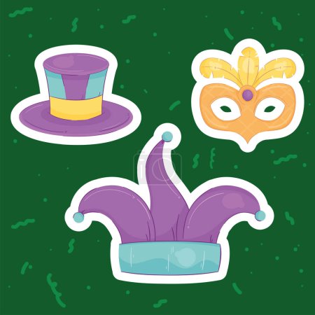 Illustration for Joker hat and set icons - Royalty Free Image
