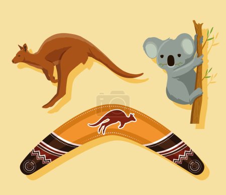 Illustration for Australian animals and boomerang icons - Royalty Free Image