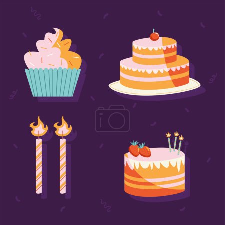 Téléchargez les illustrations : Happy birthday four aet icons - en licence libre de droit