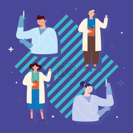 Illustration for Four professional doctors medical characters - Royalty Free Image