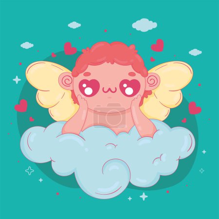 Illustration for Cupid angel lying in cloud character - Royalty Free Image