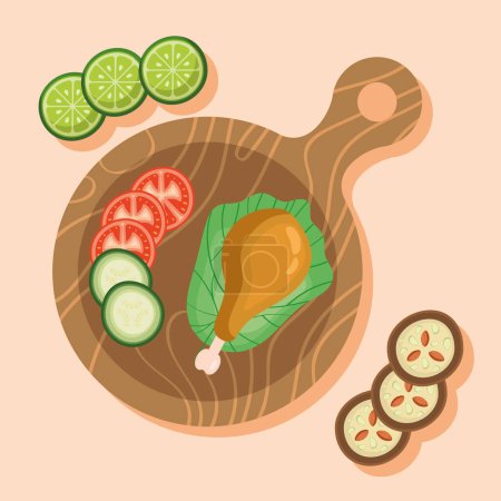 Téléchargez les illustrations : Vegetables and chicken thigh food - en licence libre de droit