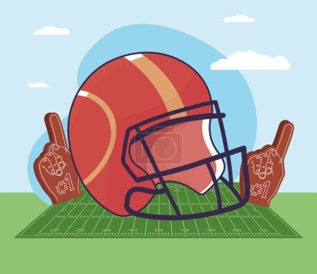 Téléchargez les illustrations : American football helmet with gloves icon - en licence libre de droit