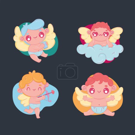 Téléchargez les illustrations : Four baby cupid angels characters - en licence libre de droit