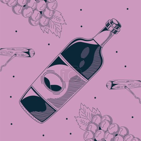 Ilustración de Wine bottle and corkscrew sketch style - Imagen libre de derechos