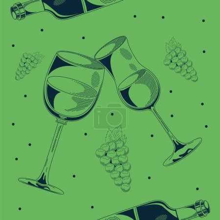 Ilustración de Wine cups with grapes sketch - Imagen libre de derechos