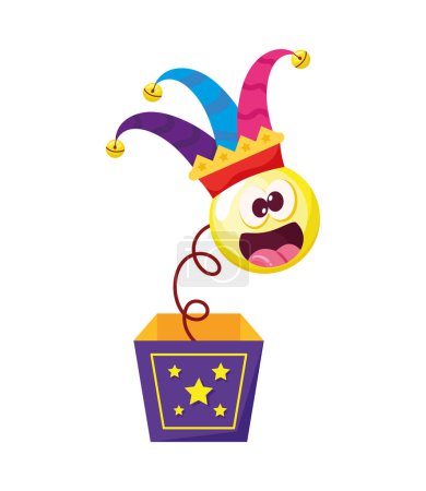 Illustration for Surprise box with jester emoji icon - Royalty Free Image