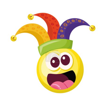 Illustration for Crazy jester emoticon face icon - Royalty Free Image