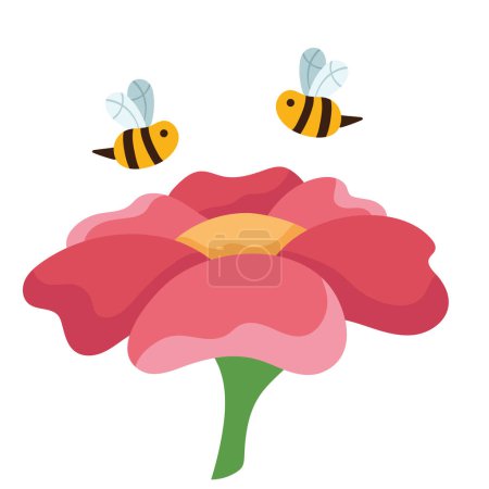Ilustración de Bees flying in flower icon - Imagen libre de derechos