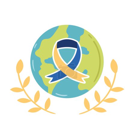 Téléchargez les illustrations : Down syndrome ribbon with world planet icon - en licence libre de droit