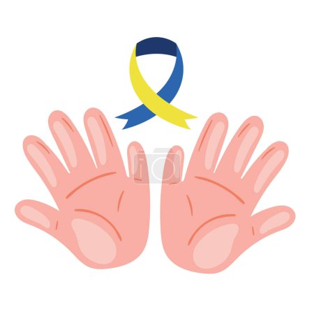 Téléchargez les illustrations : Hands with down syndrome ribbon icon - en licence libre de droit