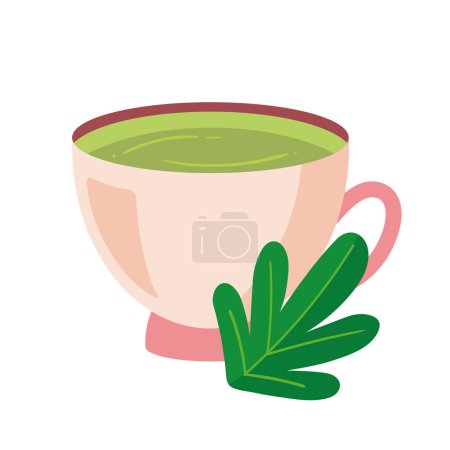 Illustration for Green tea in pink cup icon - Royalty Free Image